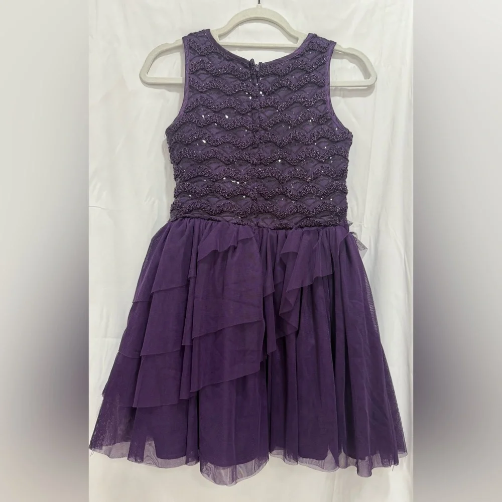 Nanette Lepore Girls Dress Sleeveless Tule Layered Sequin Dark Purple Size L(14)